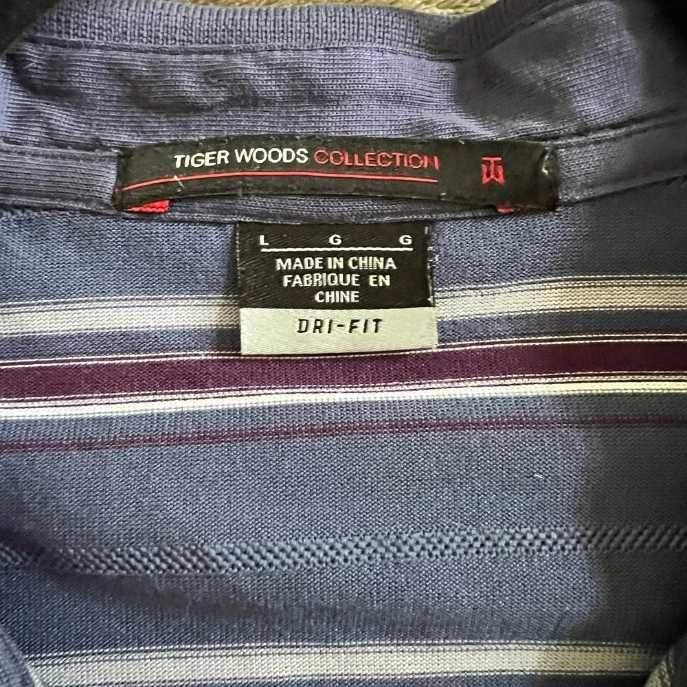 Tiger Woods Collection Polo Shirt Purple Burgundy Striped Nike Dry Fit Size L - Picture 8 of 10